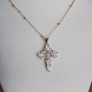 CZ Yellow Gold Cross Pendant Necklace